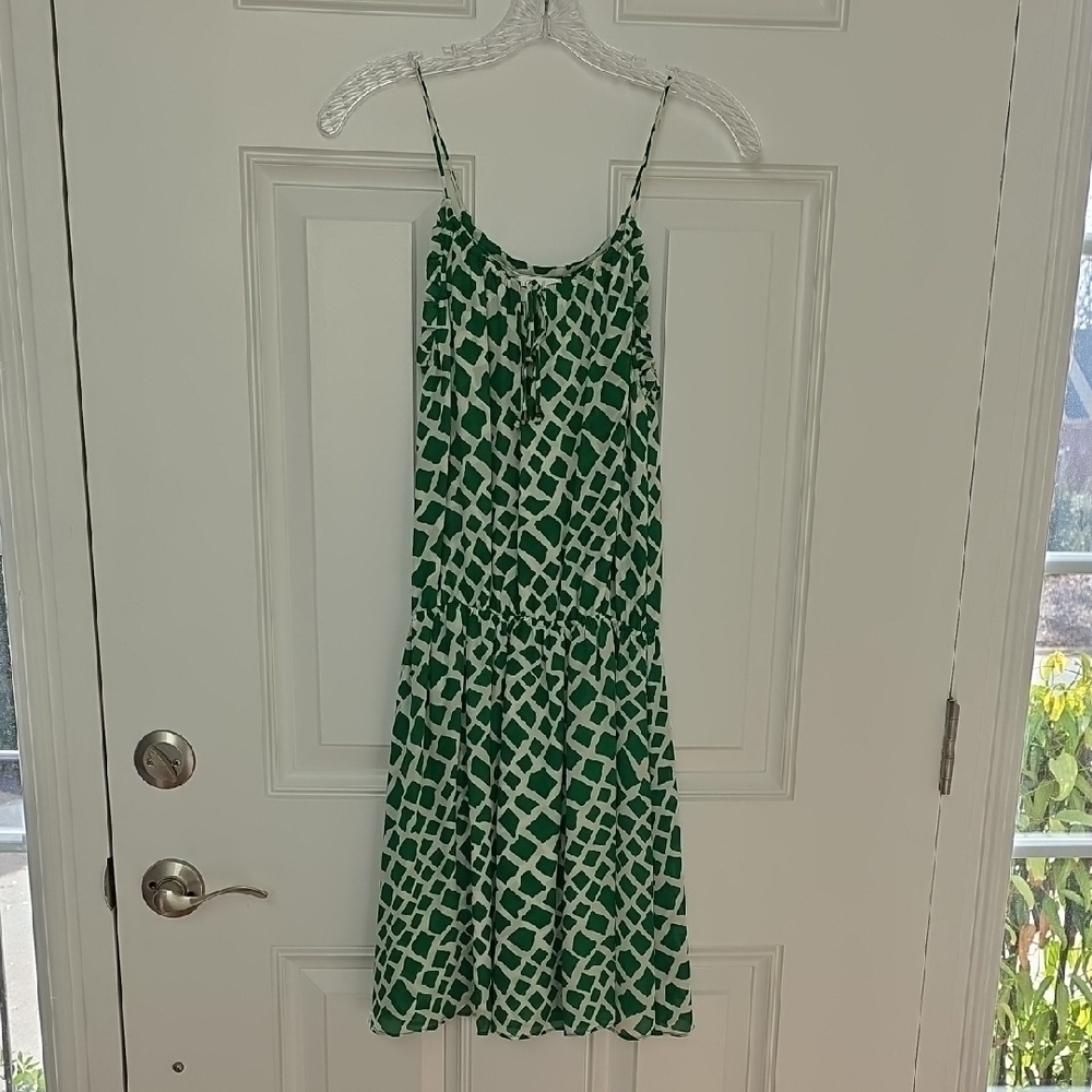 Parker Green & White Lined Silk Dress.  Size Extra Small